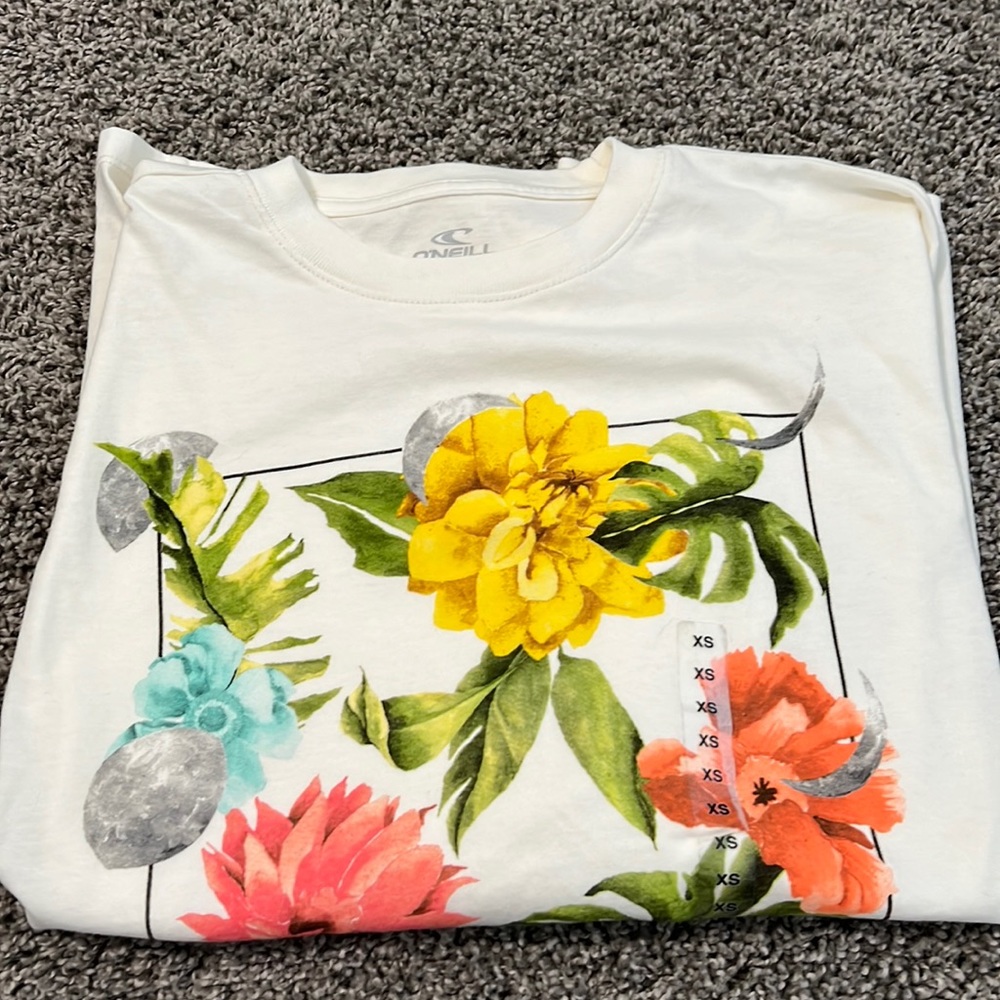 O’Neill long sleeve t-shirt, cream/off white color with floral print. Never worn